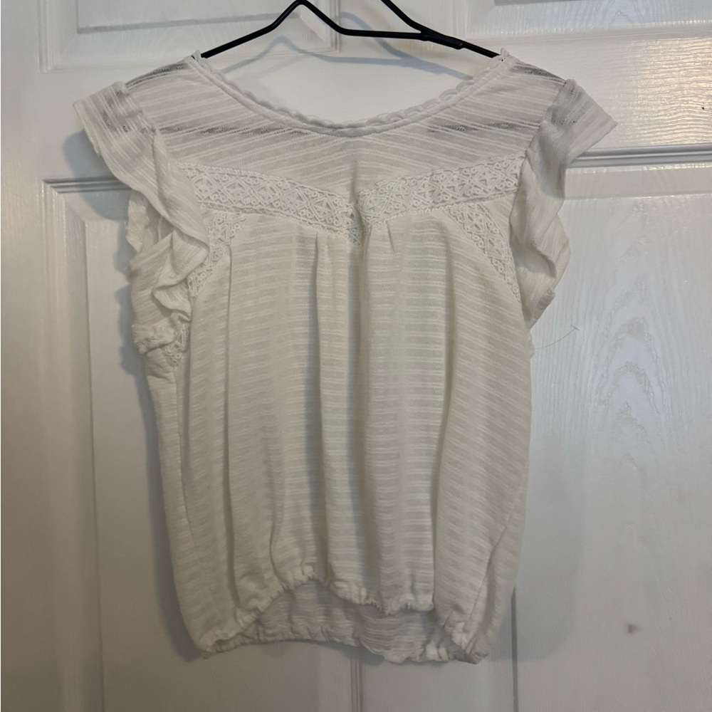 Passport Women’s White Lace Short Sleeve Size Large